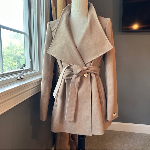 NWT Ted Baker London Wool Cashmere Blend Camel/Tan Wrap Coat w/Belt, Size 2 - Picture 2 of 16